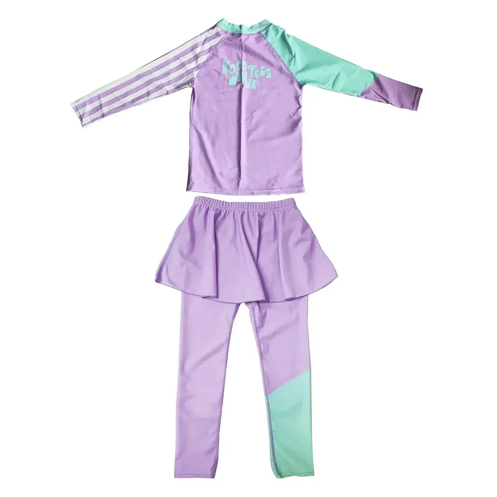 Little Surprise Box Purple & Mint Green Stripes 2pcs Full Length Swimsuit for Girls with UPF 50 