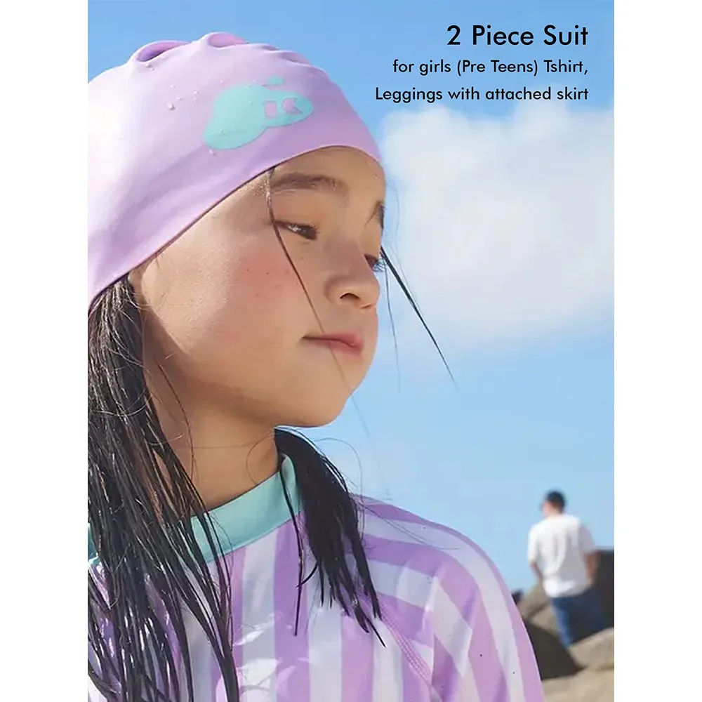 Little Surprise Box Purple & Mint Green Stripes 2pcs Full Length Swimsuit for Girls with UPF 50 