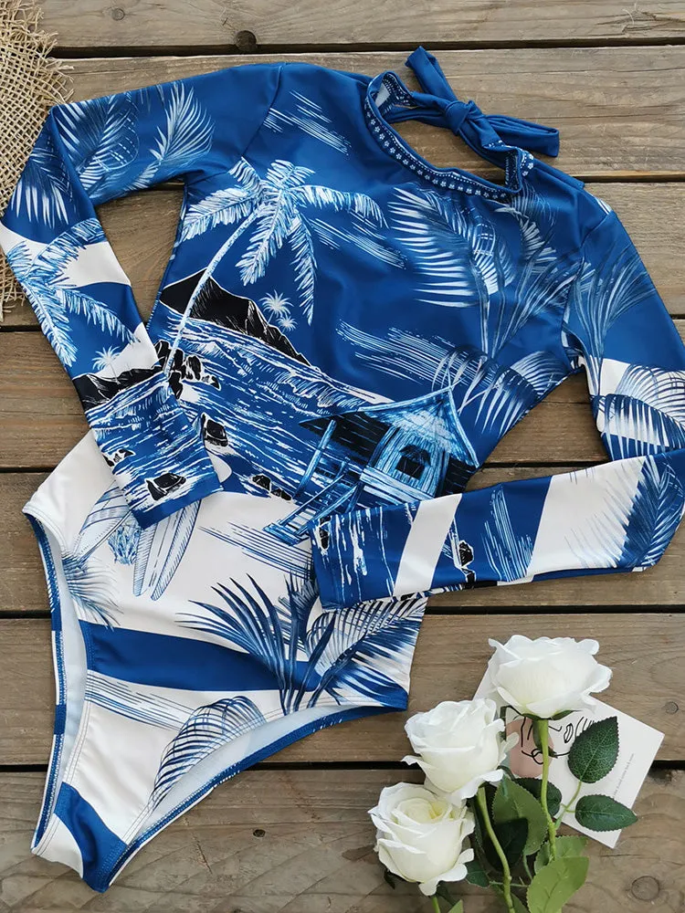 Long sleeves l sun protection backless one piece neck tie