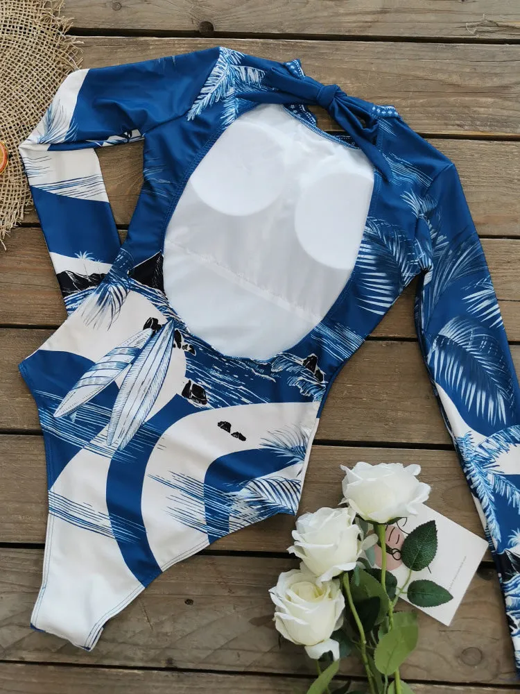 Long sleeves l sun protection backless one piece neck tie