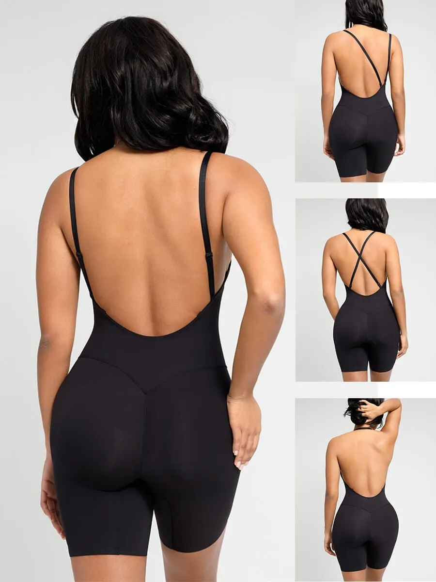 Low-cut Back Body Shaper with Built-in Removable Buttocks and Crotch Pads