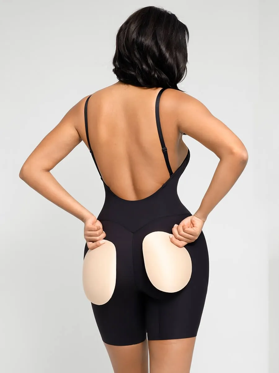 Low-cut Back Body Shaper with Built-in Removable Buttocks and Crotch Pads