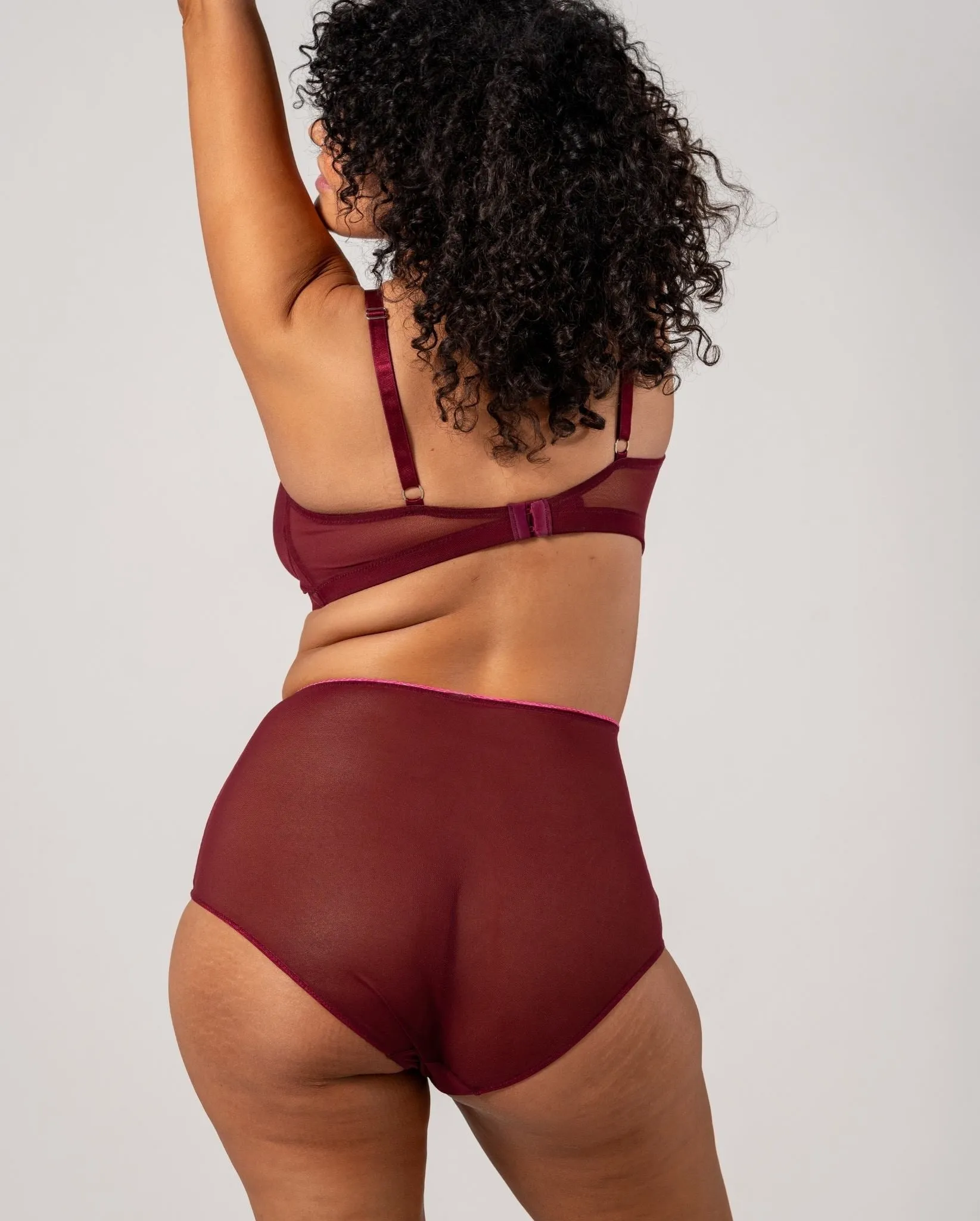 Mesh Highwaist Briefs Burgundy/Neon Pink