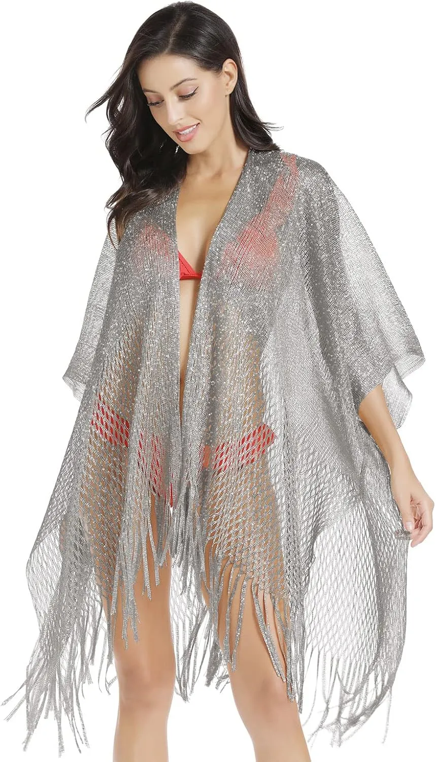 Metallic Sparkling Kimono Swimsuit Cover Ups/Beach Bikini Cover Up for Summer Vacation