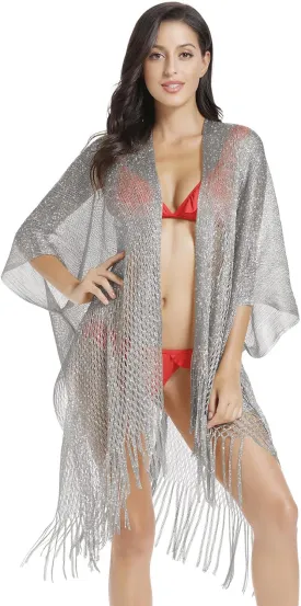 Metallic Sparkling Kimono Swimsuit Cover Ups/Beach Bikini Cover Up for Summer Vacation