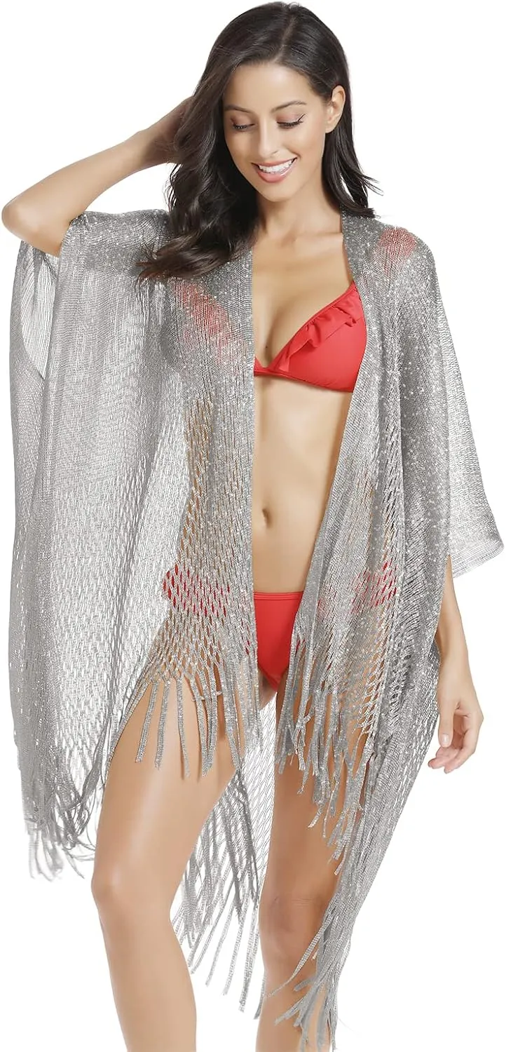 Metallic Sparkling Kimono Swimsuit Cover Ups/Beach Bikini Cover Up for Summer Vacation