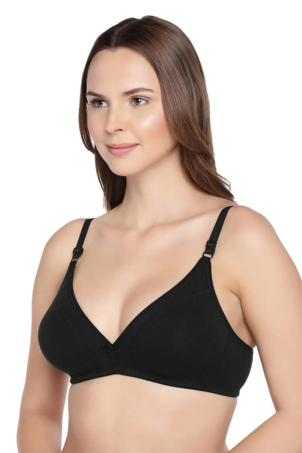 Organic Cotton Antimicrobial Seamless Triangular Bra with Supportive Stitch (Pack of 2)-ISB099-Black_M.White-