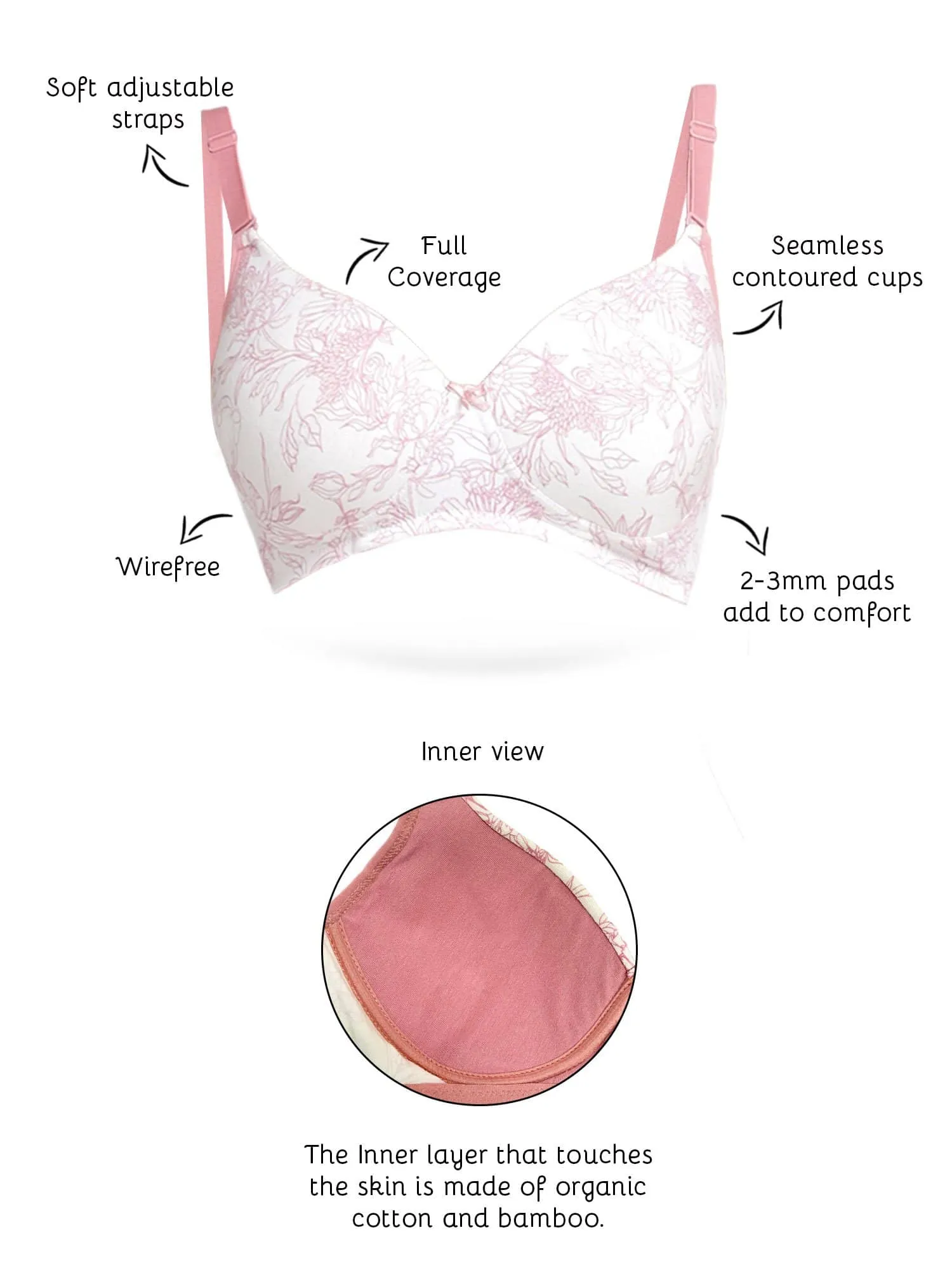 Organic Cotton  Antimicrobial Wire-free Padded Bra (Pack of 2)-ISB068-Mauve_Coral Pink-