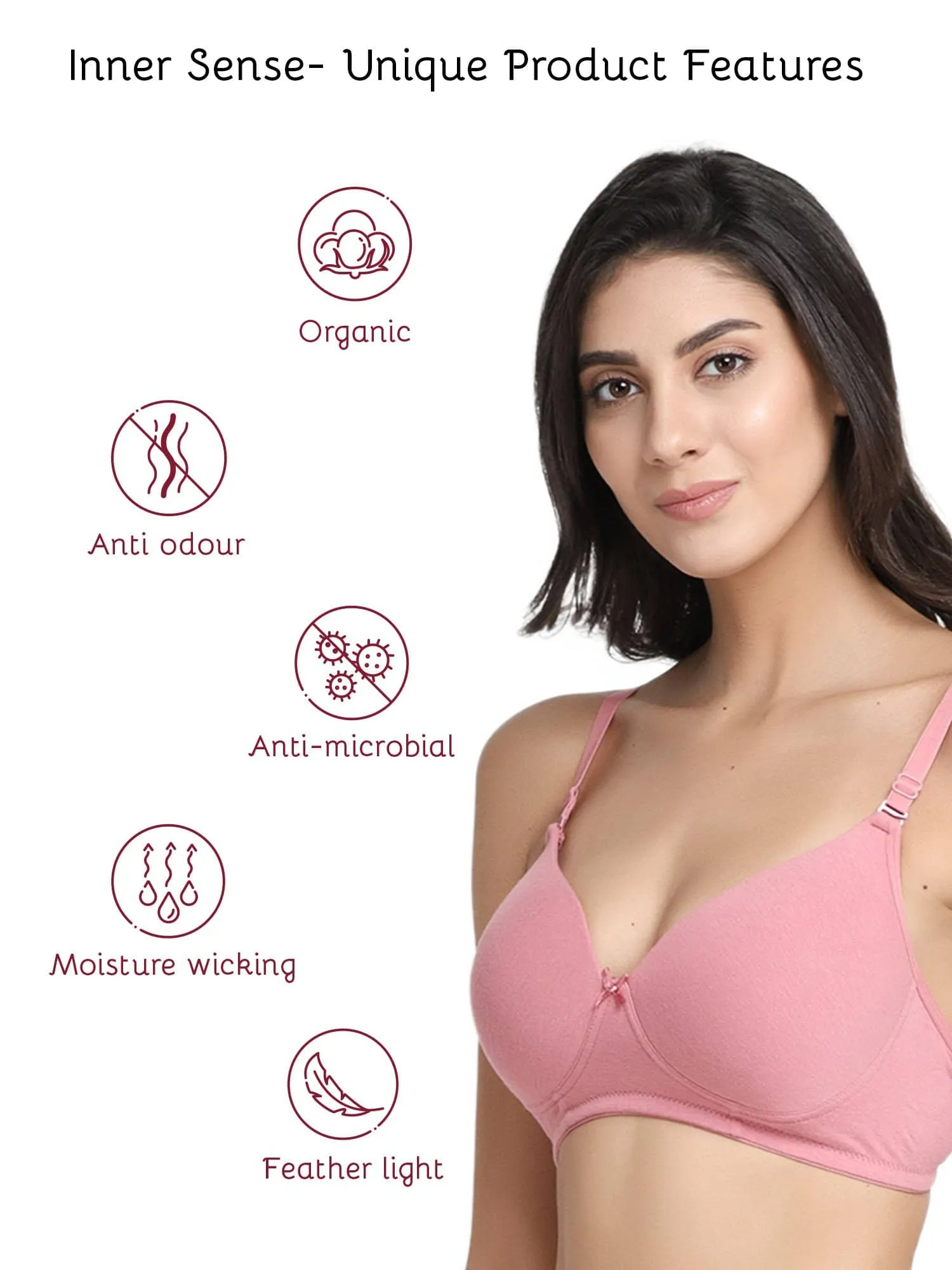 Organic Cotton  Antimicrobial Wire-free Padded Bra (Pack of 2)-ISB068-Mauve_Coral Pink-