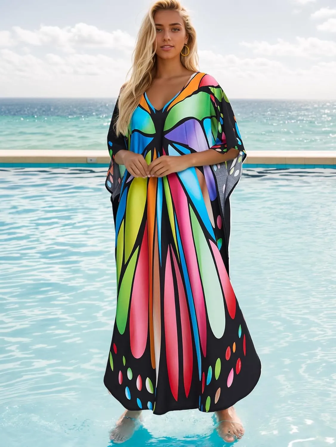 Plus Size Kaftan Dress for Women: Bohemian Style Beach Cover-Up, Lightweight Maxi Summer Dress, One Size (US S-4XL)