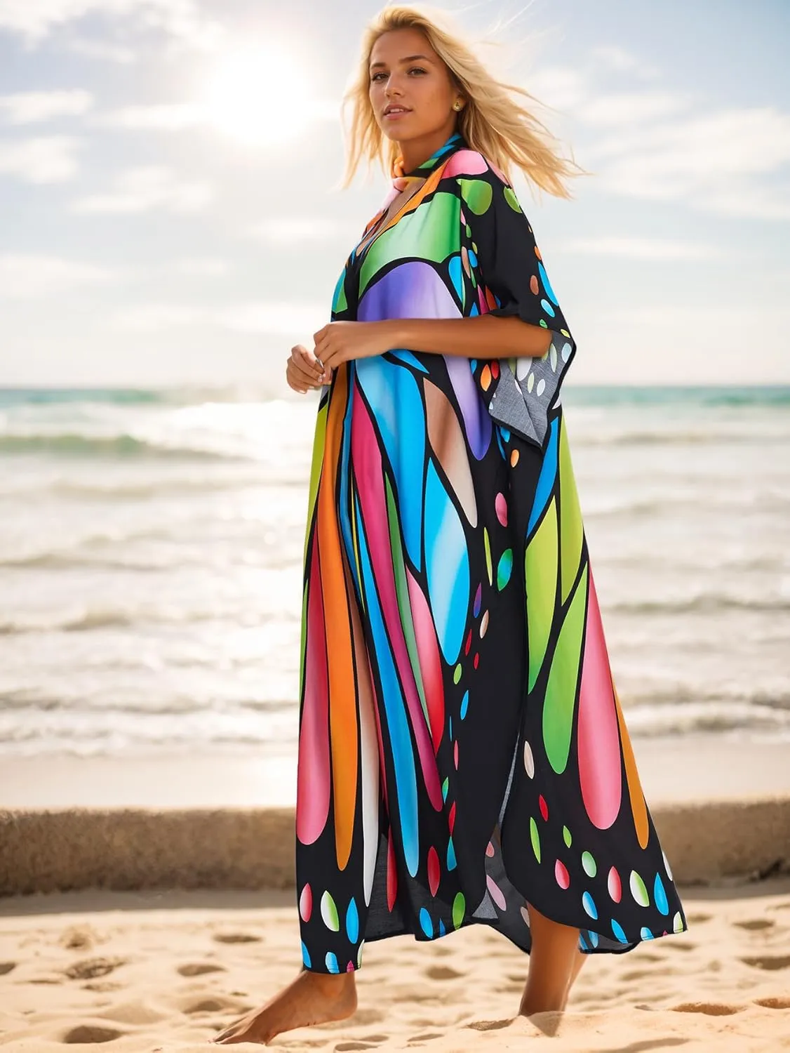 Plus Size Kaftan Dress for Women: Bohemian Style Beach Cover-Up, Lightweight Maxi Summer Dress, One Size (US S-4XL)