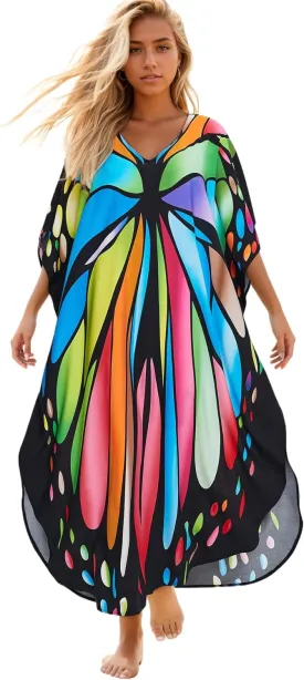 Plus Size Kaftan Dress for Women: Bohemian Style Beach Cover-Up, Lightweight Maxi Summer Dress, One Size (US S-4XL)
