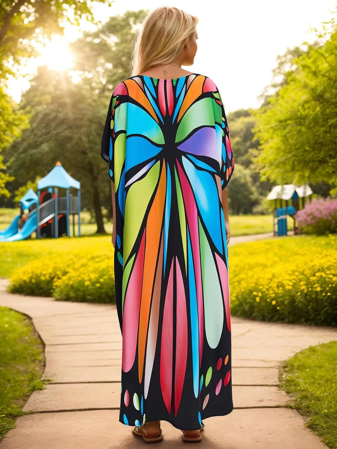 Plus Size Kaftan Dress for Women: Bohemian Style Beach Cover-Up, Lightweight Maxi Summer Dress, One Size (US S-4XL)