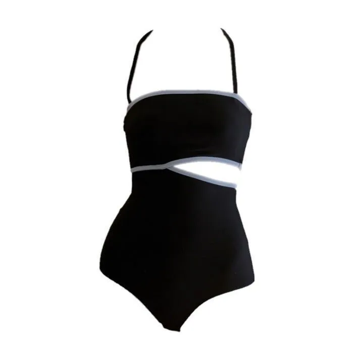 Retro One Piece Swimsuit Women's Contrast Color High Waist