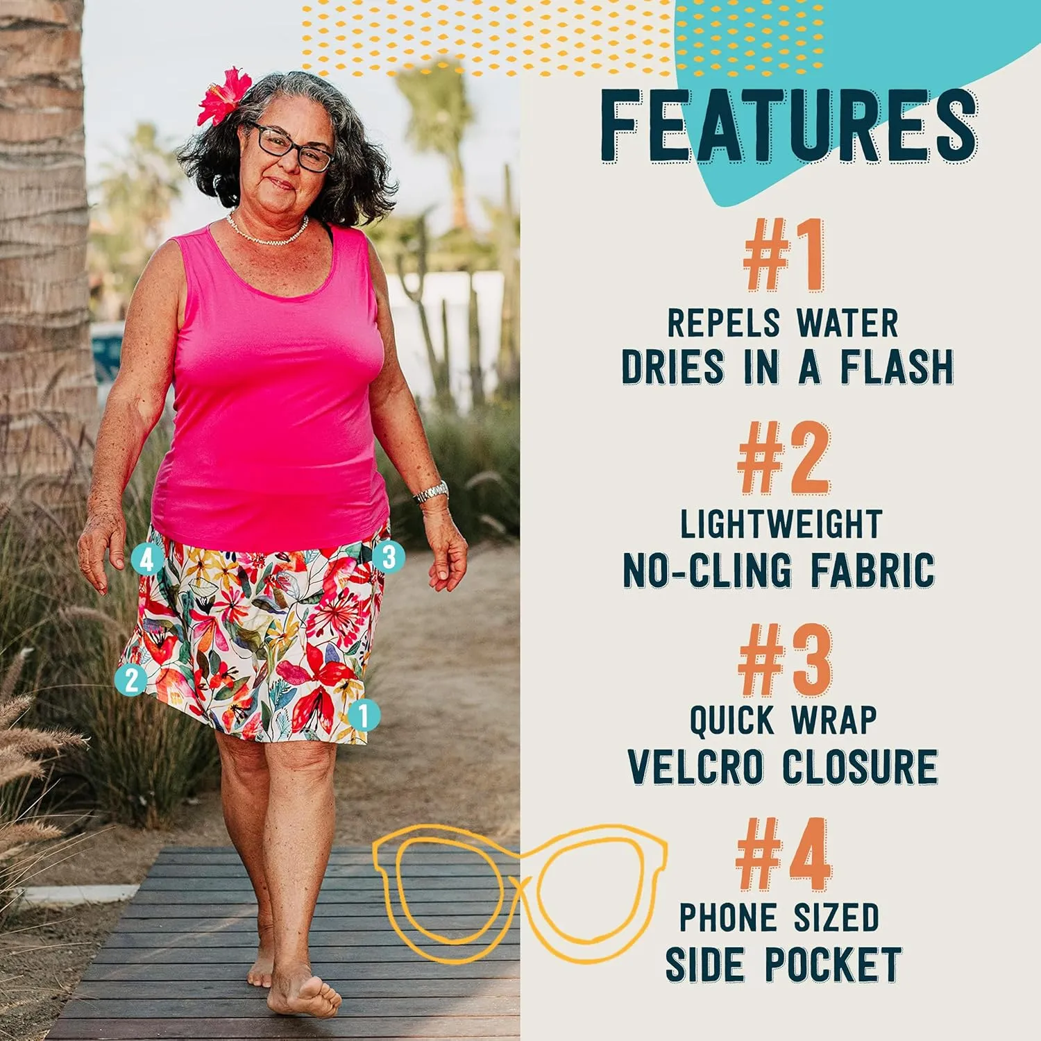 RipSkirt Hawaii Length 2 - Wrap Skirt for Women - Quick Dry Swim Cover-Up for Beach, Travel with Pocket