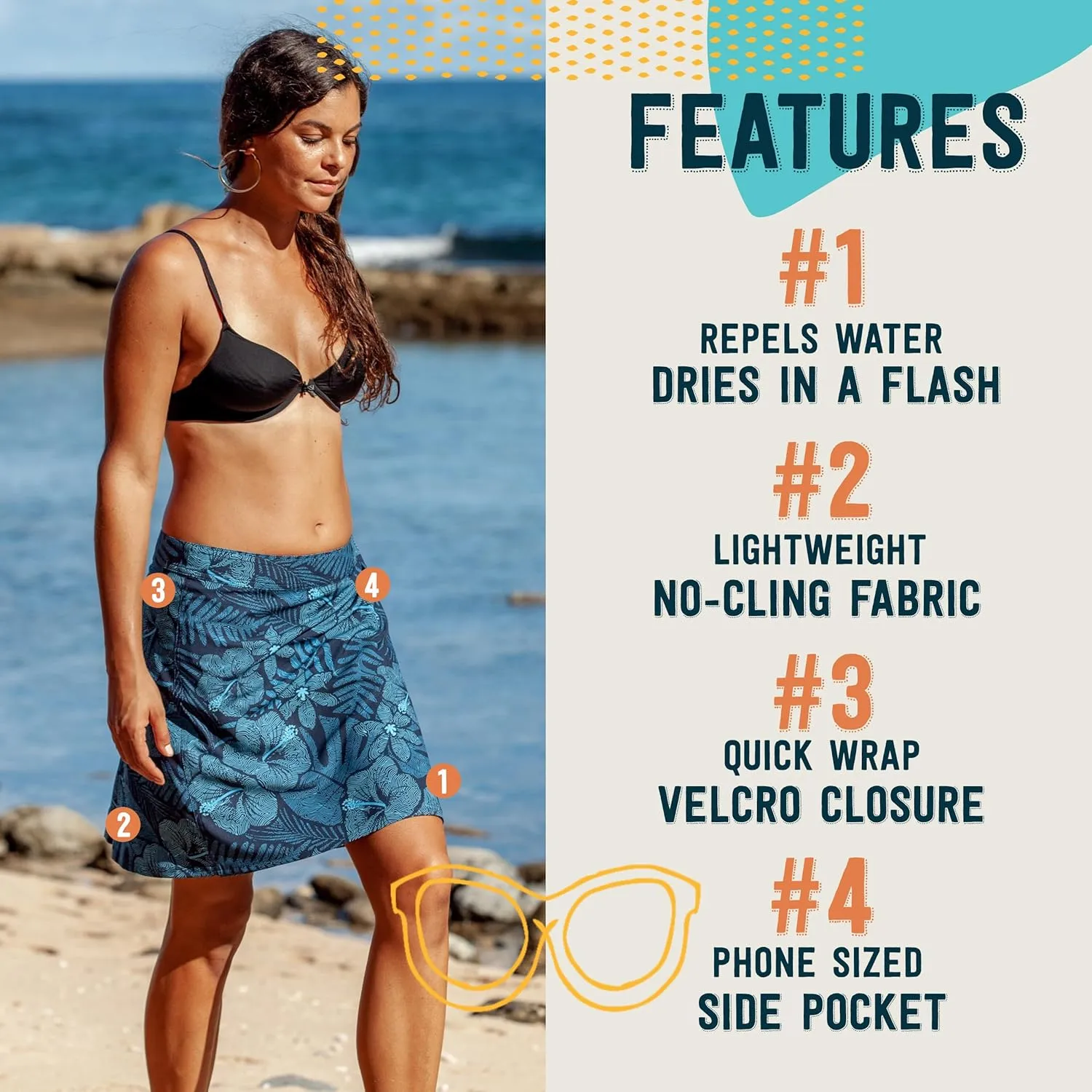 RipSkirt Hawaii Length 2 - Wrap Skirt for Women - Quick Dry Swim Cover-Up for Beach, Travel with Pocket