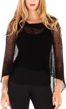 SHU-SHI Womens Sheer Knit Poncho Shrug Lightweight Cover Up One Size Fits Most