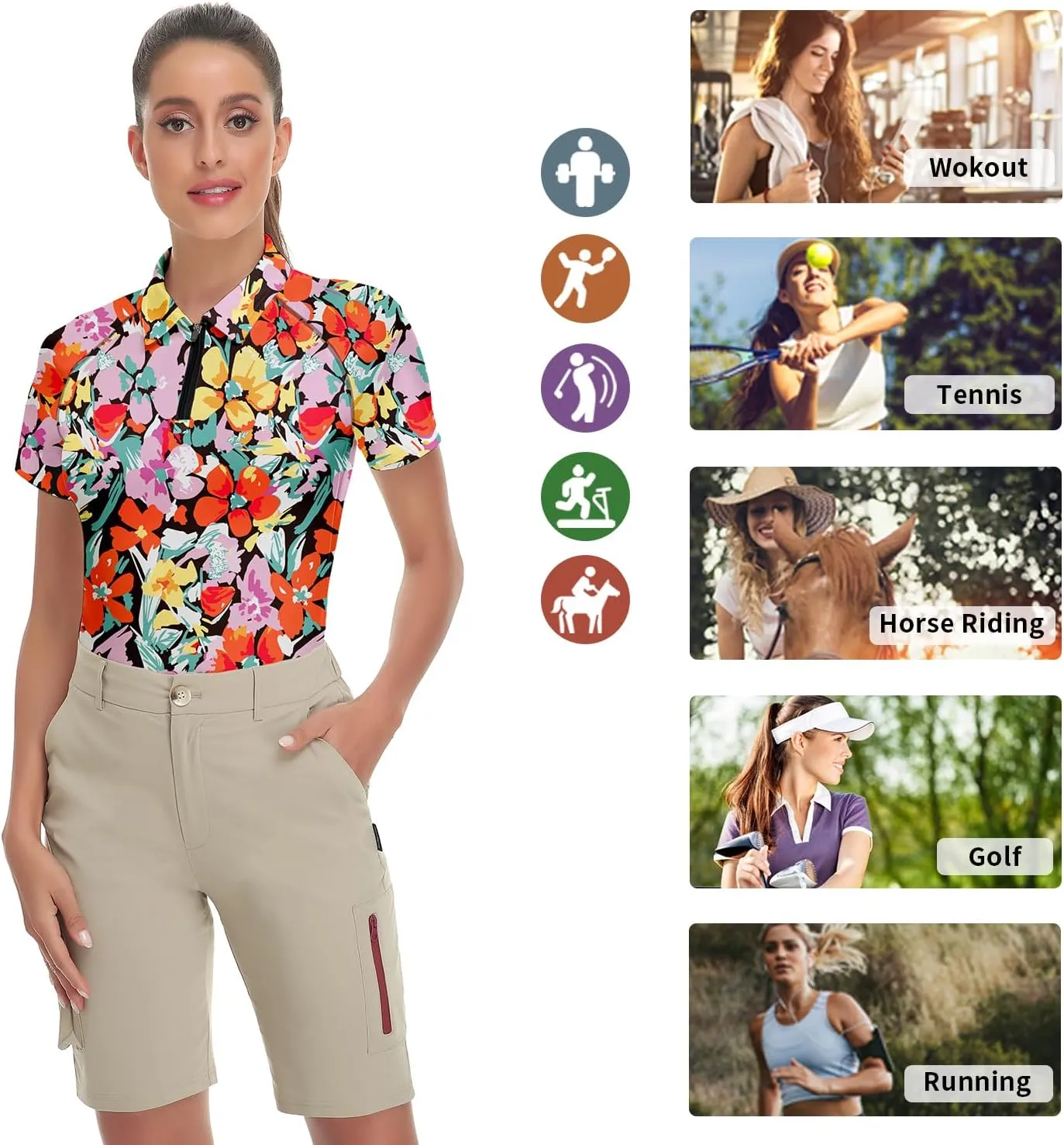 Soneven Women's Short Sleeve Golf Shirt Moisture Wicking Athletic Golf Polo Shirts Tennis Shirts