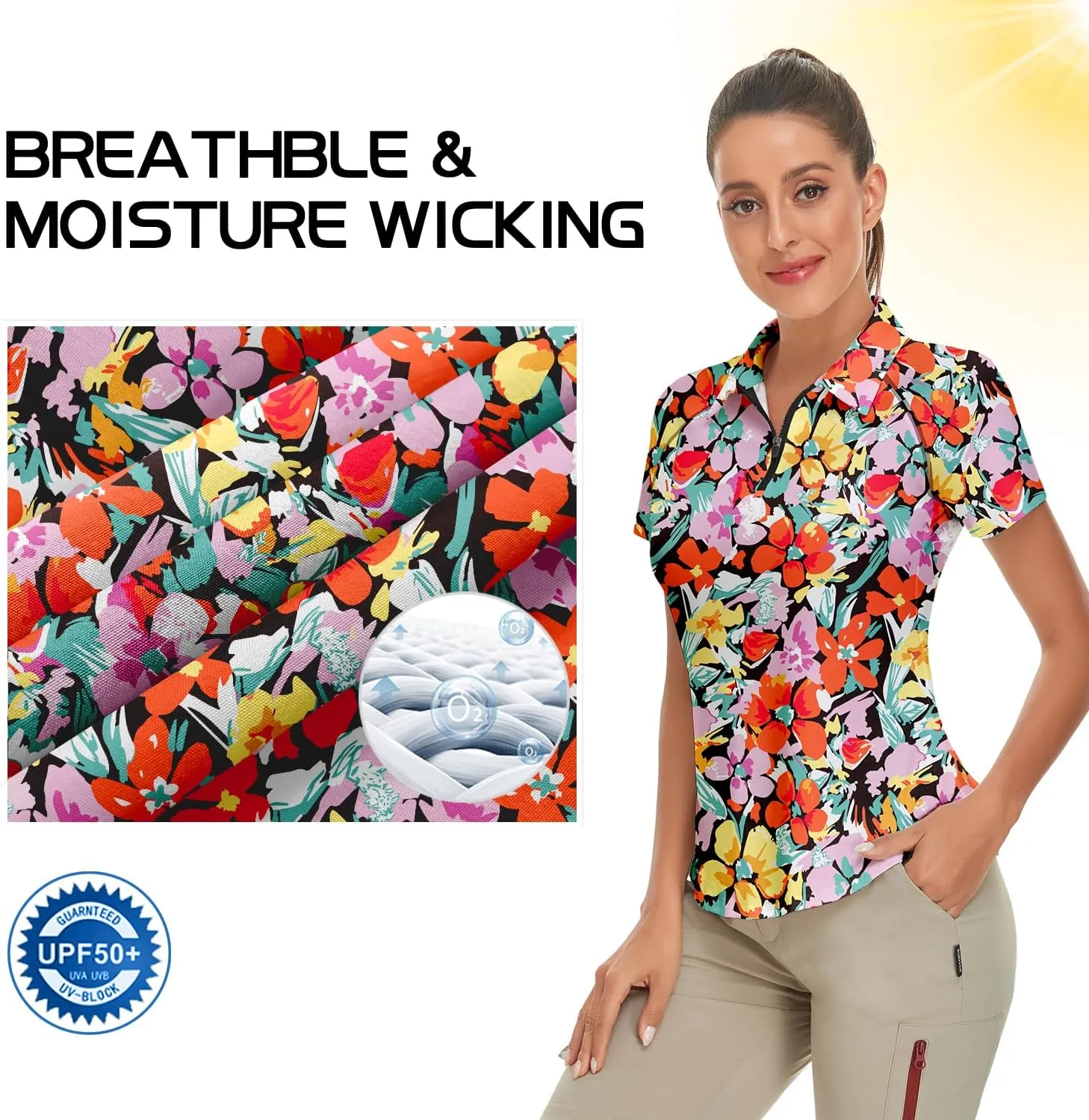 Soneven Women's Short Sleeve Golf Shirt Moisture Wicking Athletic Golf Polo Shirts Tennis Shirts