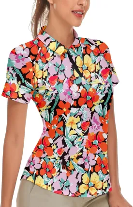 Soneven Women's Short Sleeve Golf Shirt Moisture Wicking Athletic Golf Polo Shirts Tennis Shirts