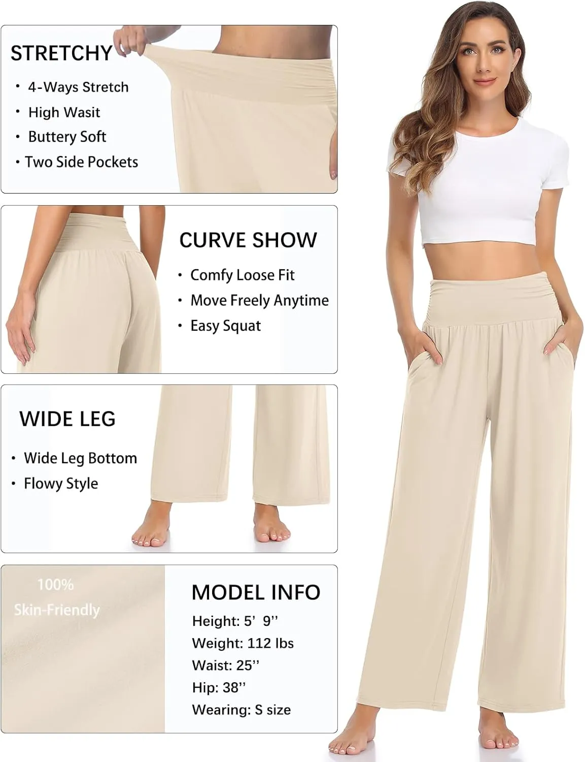 TARSE Womens Wide Leg Pants Casual Loose Yoga Sweatpants Comfy Lounge Pajama Flowy Pants Pockets