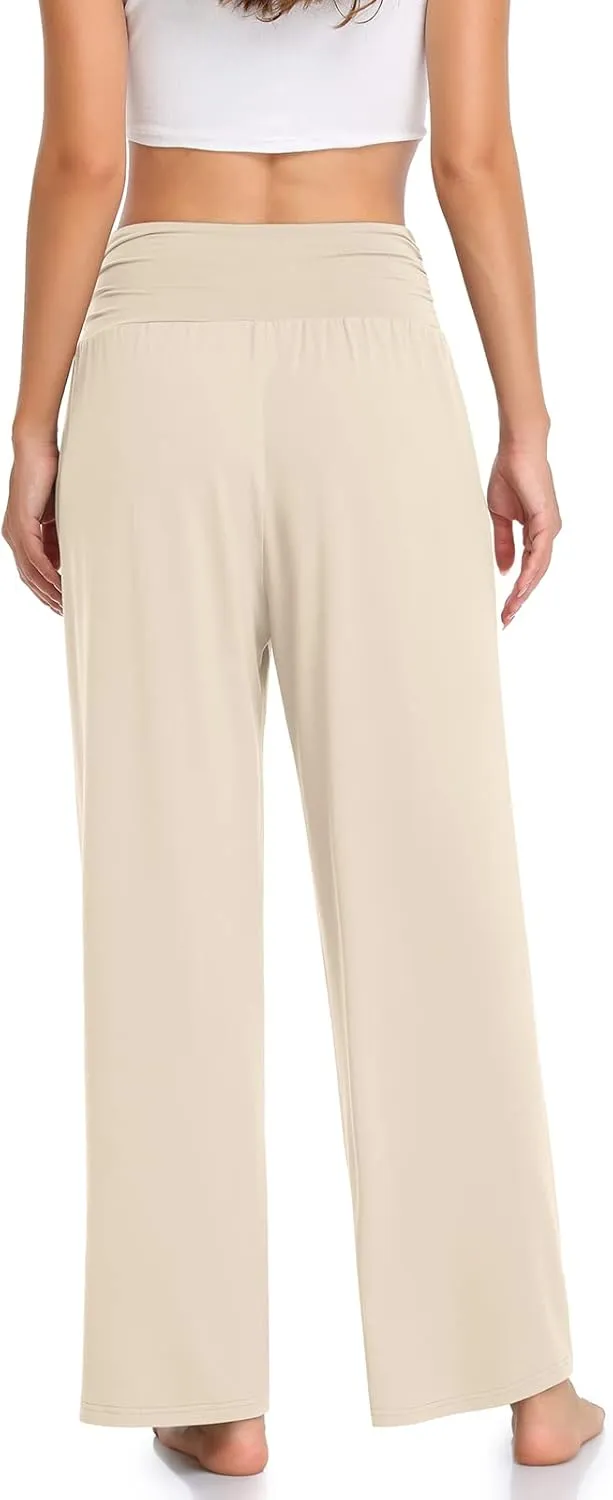 TARSE Womens Wide Leg Pants Casual Loose Yoga Sweatpants Comfy Lounge Pajama Flowy Pants Pockets