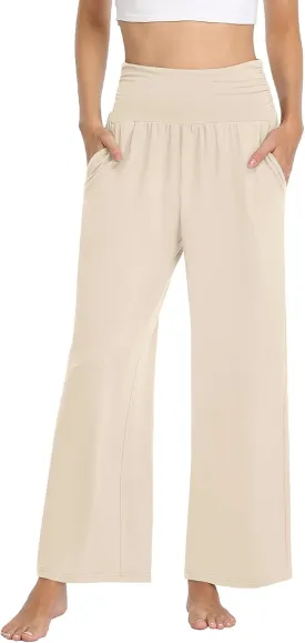 TARSE Womens Wide Leg Pants Casual Loose Yoga Sweatpants Comfy Lounge Pajama Flowy Pants Pockets