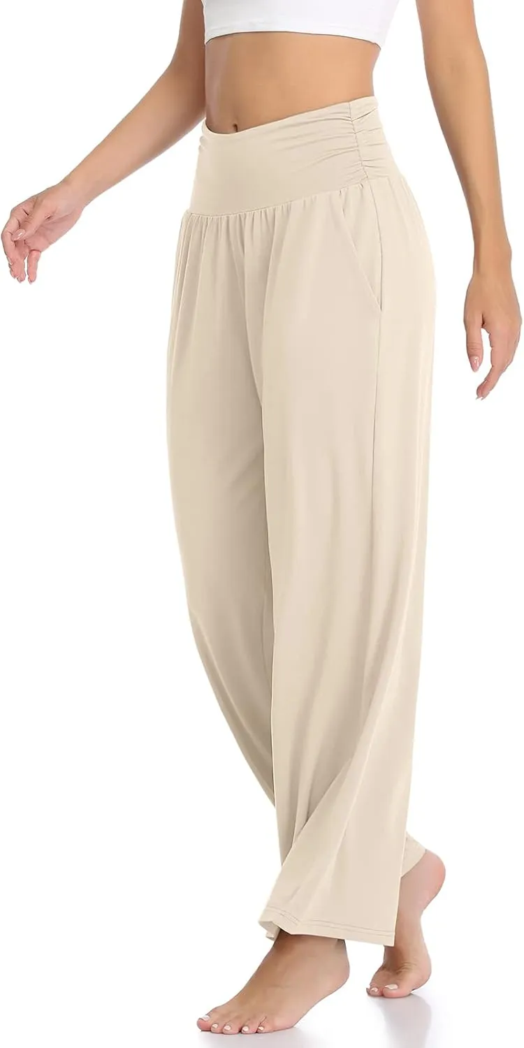 TARSE Womens Wide Leg Pants Casual Loose Yoga Sweatpants Comfy Lounge Pajama Flowy Pants Pockets