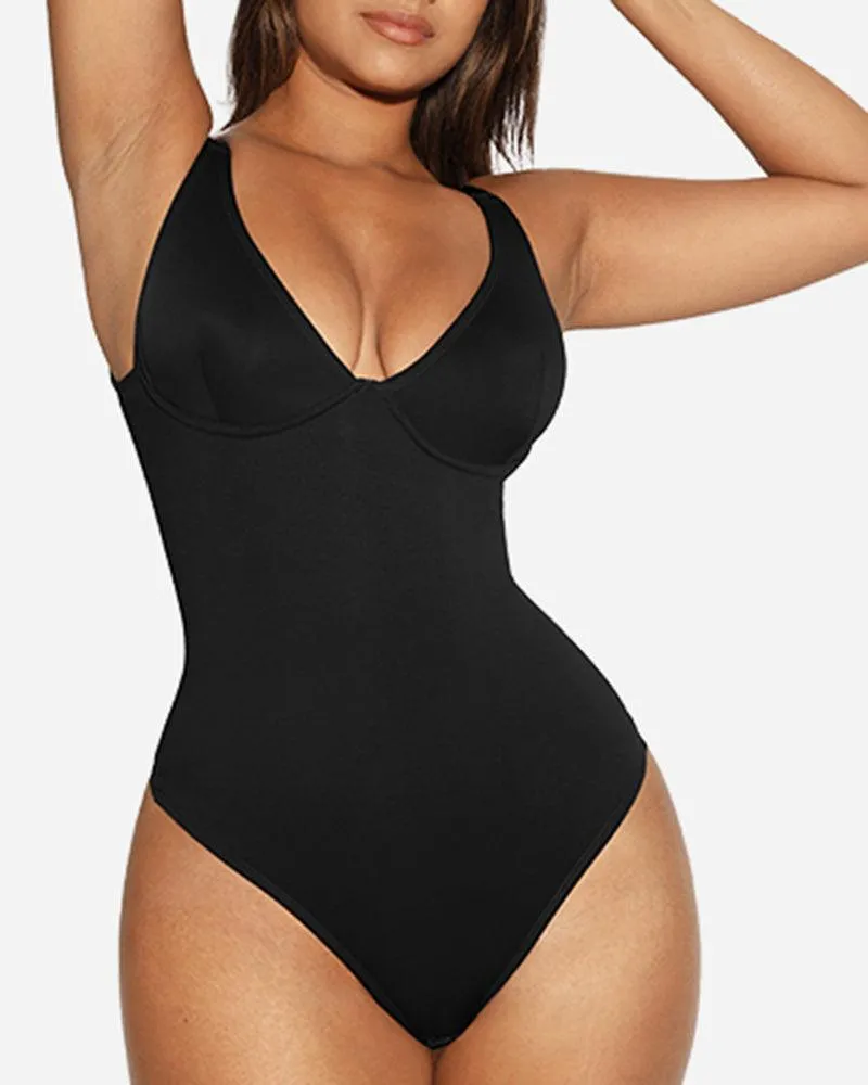 Tummy Control Slim Body Shaper Deep V Neck Thong Body Suits