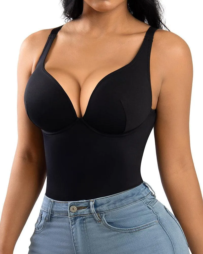 Tummy Control Slim Body Shaper Deep V Neck Thong Body Suits