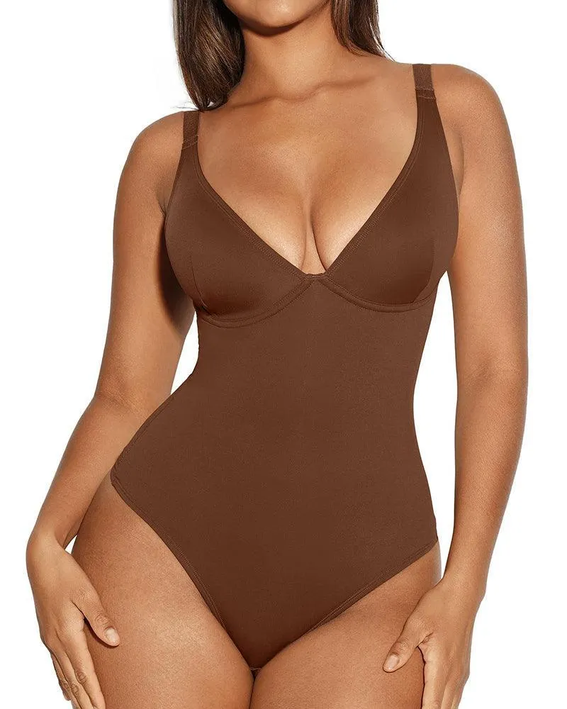 Tummy Control Slim Body Shaper Deep V Neck Thong Body Suits