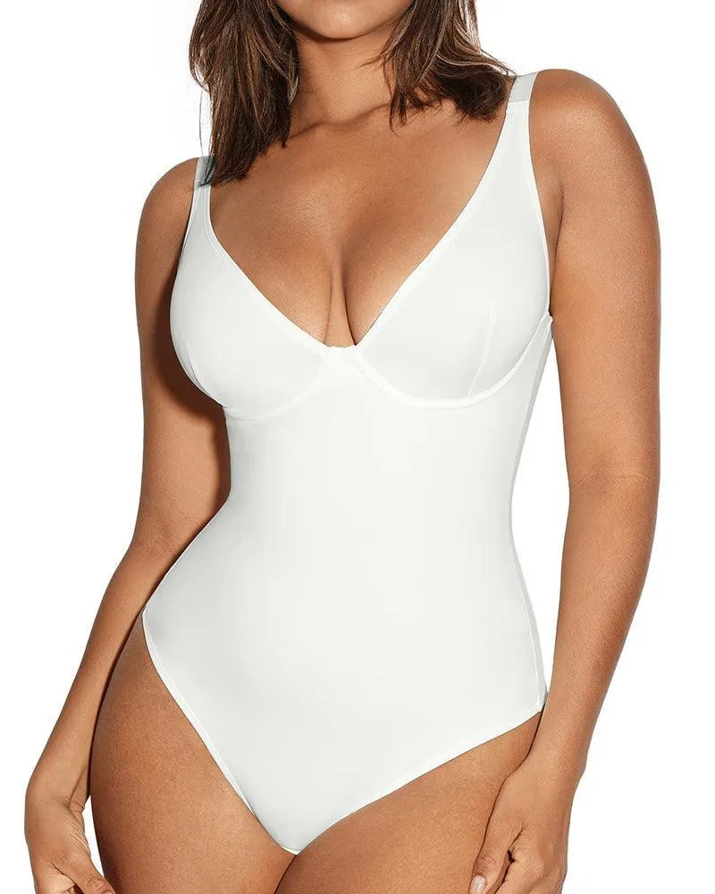 Tummy Control Slim Body Shaper Deep V Neck Thong Body Suits