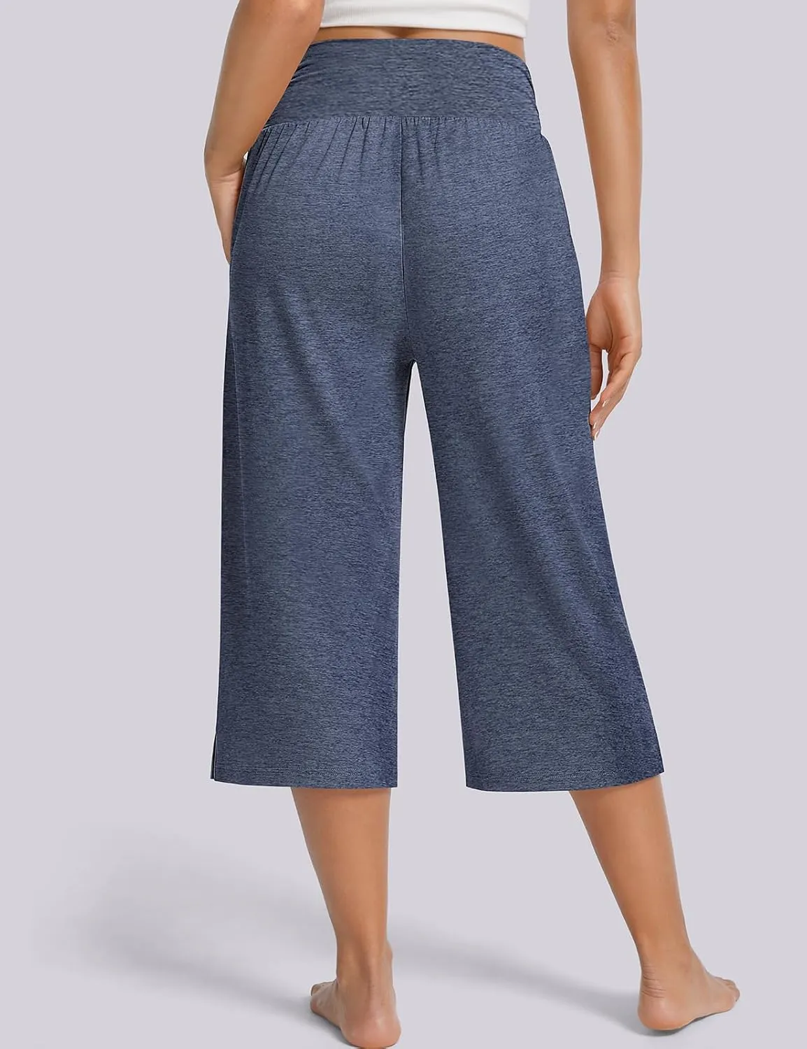 UEU Women's Summer Capris Yoga Pants for Women High Waisted Casual Wide Leg Loose Soft Pajamas with Pockets