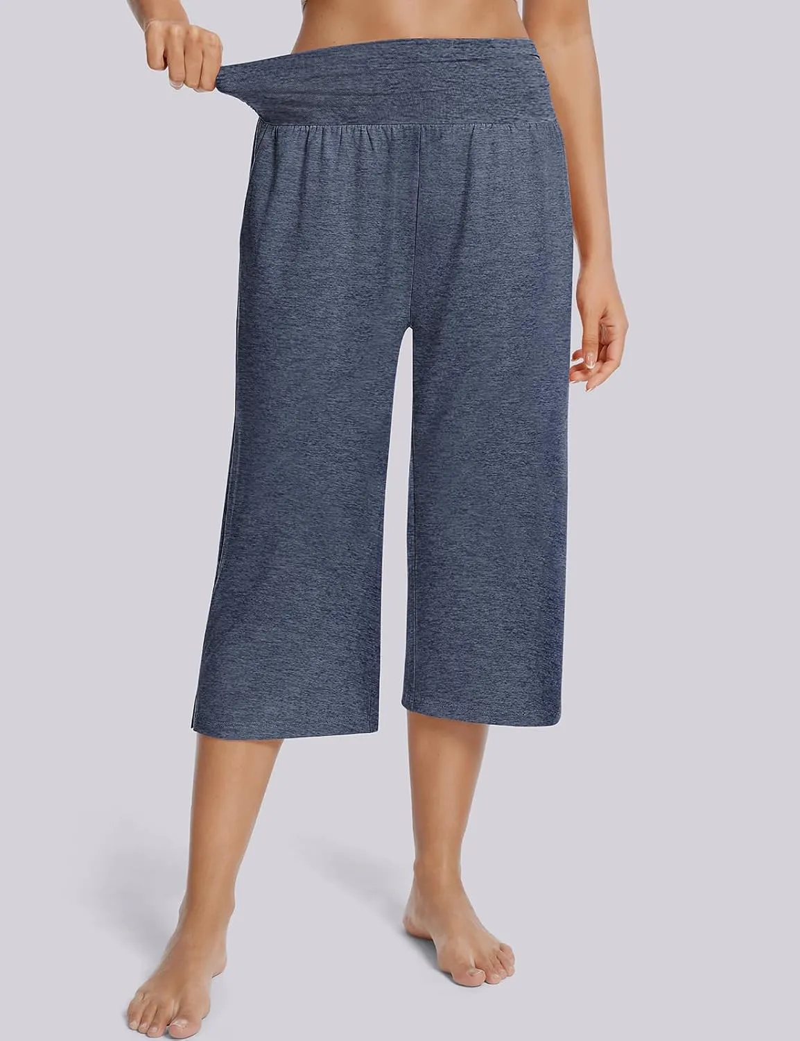 UEU Women's Summer Capris Yoga Pants for Women High Waisted Casual Wide Leg Loose Soft Pajamas with Pockets