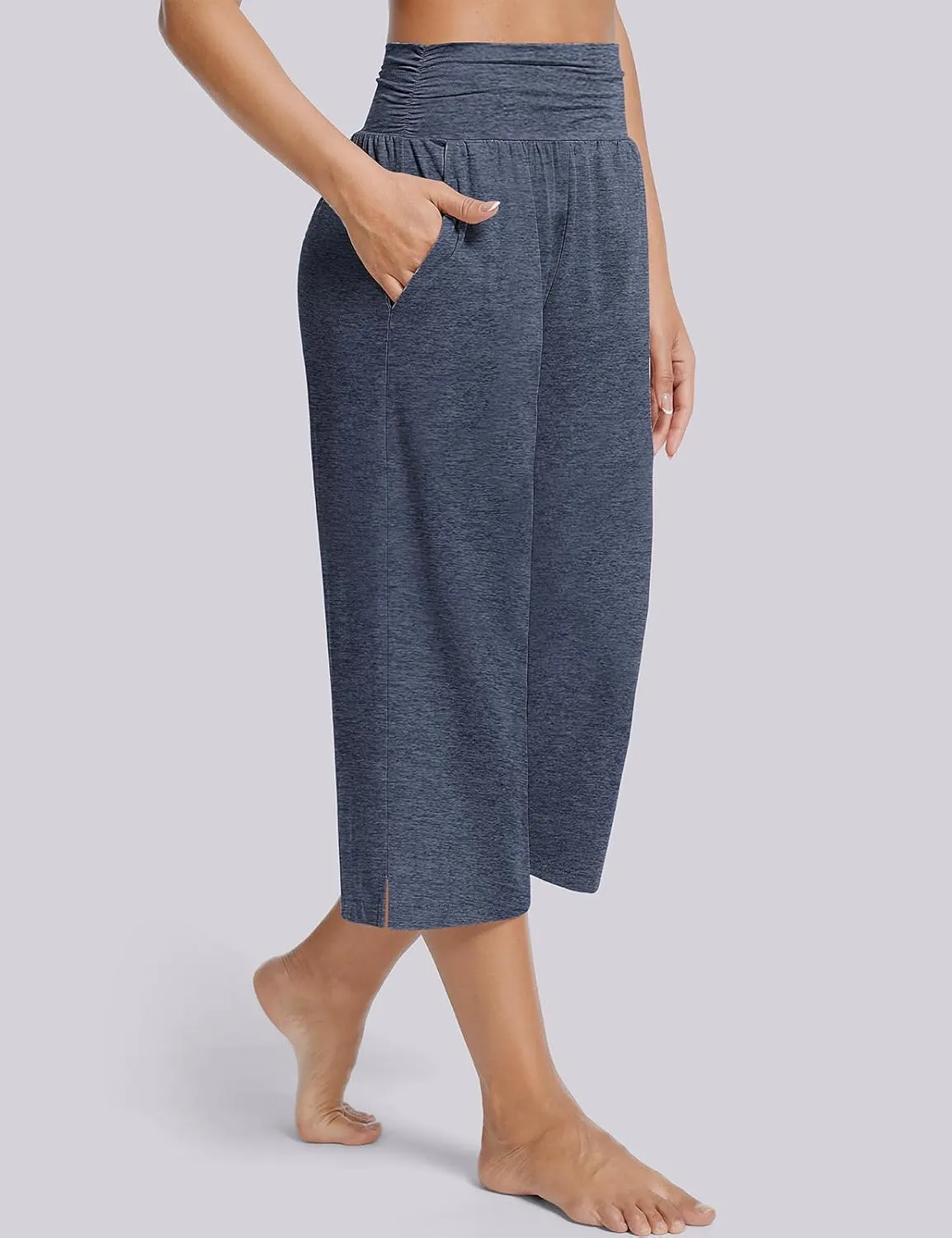 UEU Women's Summer Capris Yoga Pants for Women High Waisted Casual Wide Leg Loose Soft Pajamas with Pockets