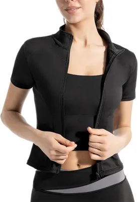 Uillui Athletic Zip Up Jacket Women UPF 50 Cropped Lightweight Workout Jacket Sports Short Sleeve Slim Fit Yoga Running Tops