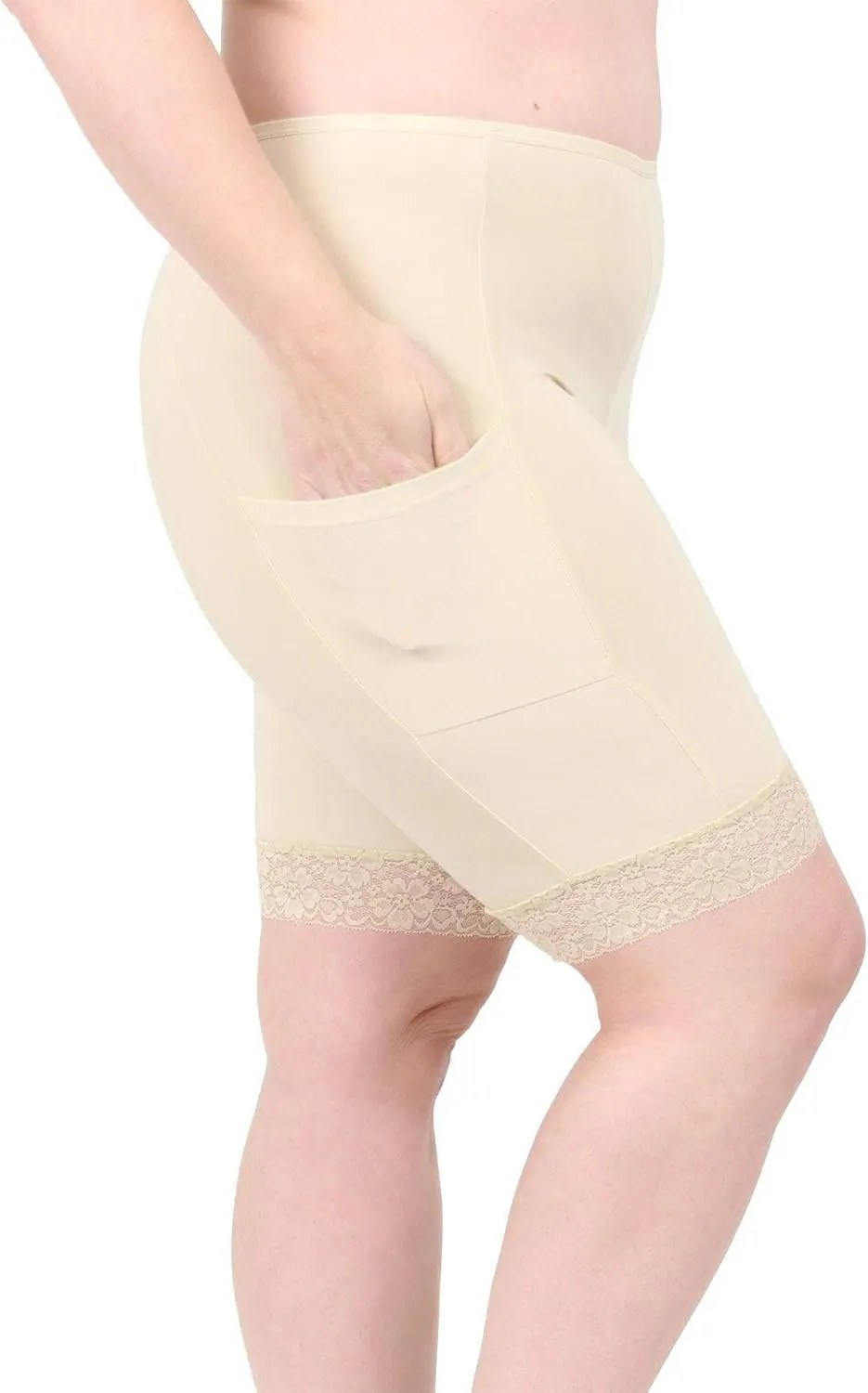 Undersummers Shortlette Slip Shorts, Thigh Anti Chafing Shorts Women, Underwear with Leg Pockets and Leg Lace, 9