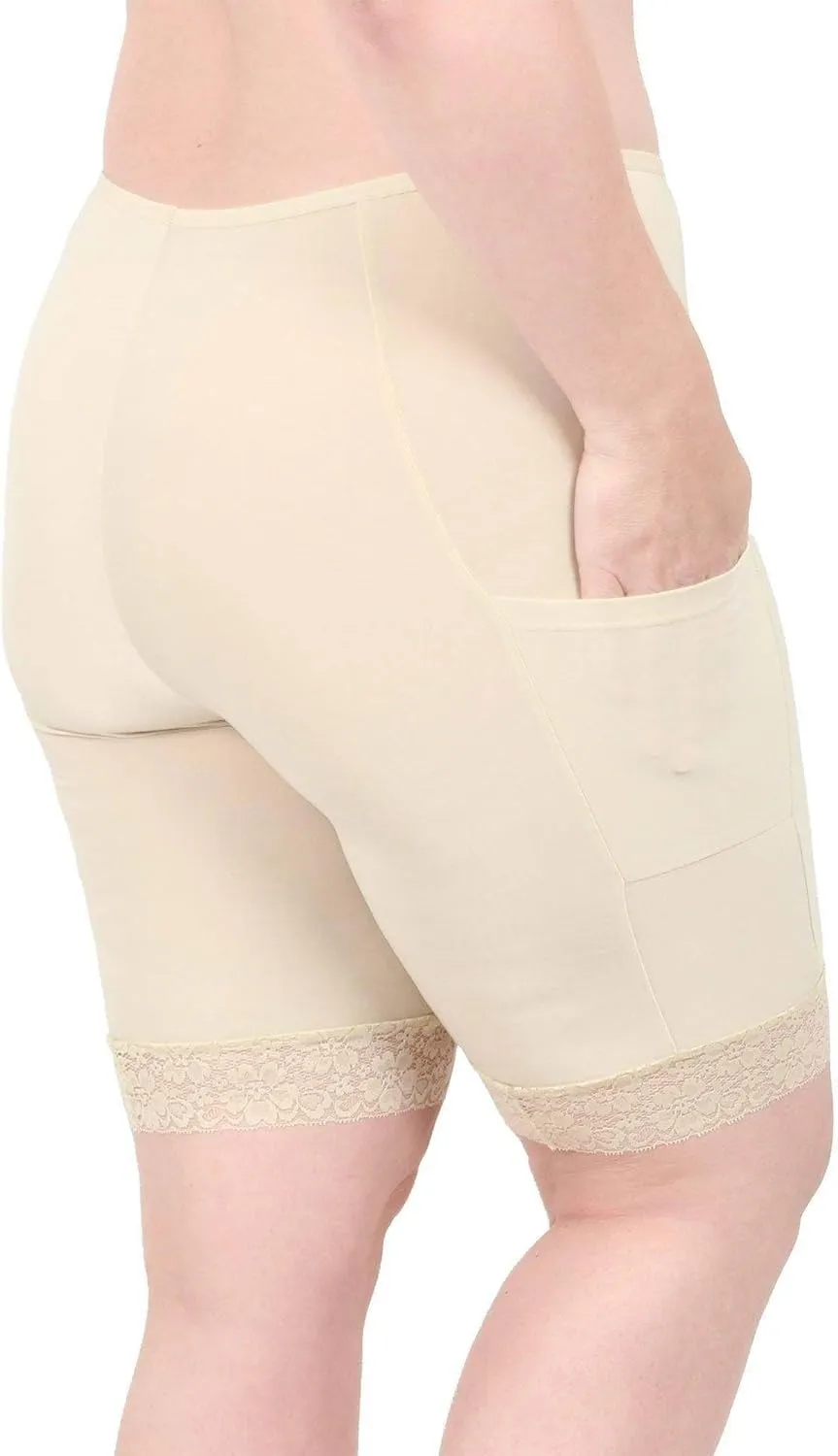 Undersummers Shortlette Slip Shorts, Thigh Anti Chafing Shorts Women, Underwear with Leg Pockets and Leg Lace, 9