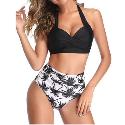 Upopby Retro Two-Piece Swimsuit Halter High Waist Bikini