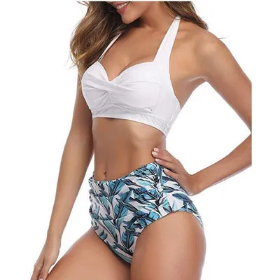 Upopby Retro Two-Piece Swimsuit Halter High Waist Bikini