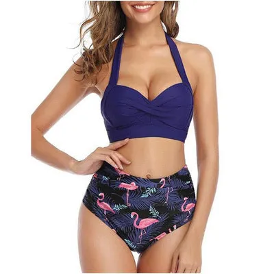 Upopby Retro Two-Piece Swimsuit Halter High Waist Bikini