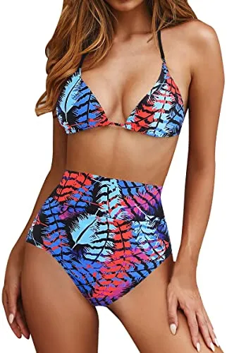 Upopby Sexy High Waist Triangle Sling Two Piece Bikini Set