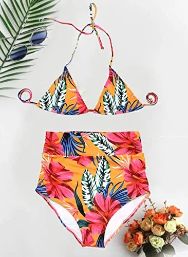 Upopby Sexy High Waist Triangle Sling Two Piece Bikini Set