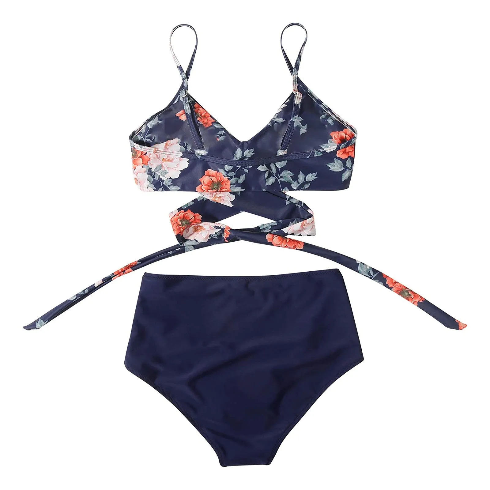 Upopby Two Pieces Flower Print High Waist Swimsuit