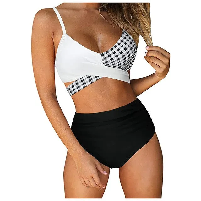 Upopby Two Pieces Flower Print High Waist Swimsuit