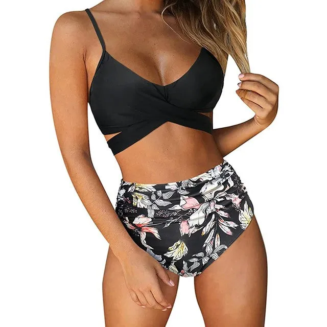 Upopby Two Pieces Flower Print High Waist Swimsuit