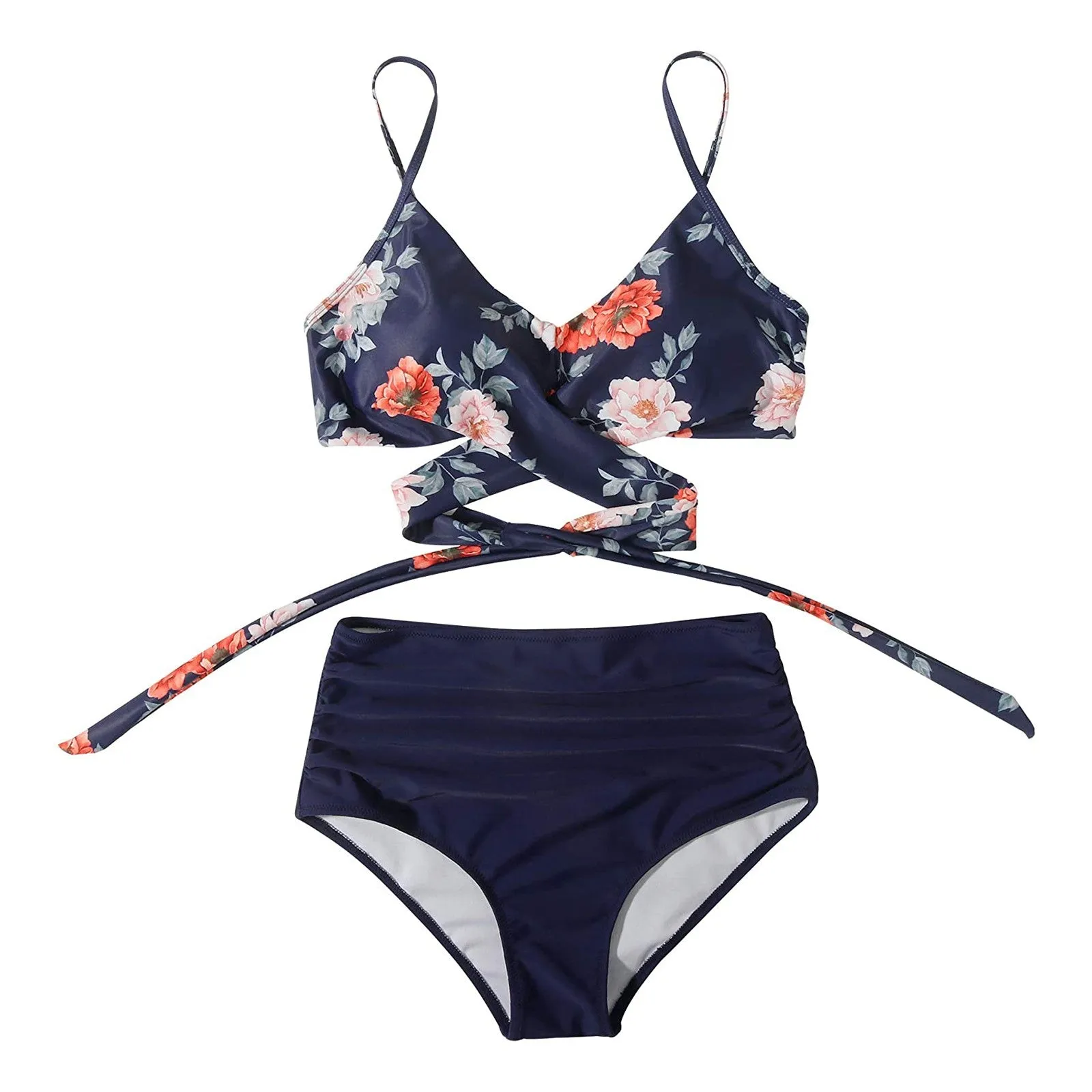 Upopby Two Pieces Flower Print High Waist Swimsuit