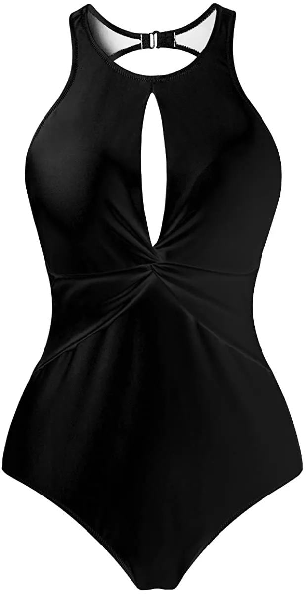 Upopby Women's High Neck Padded One-Piece Swimsuit