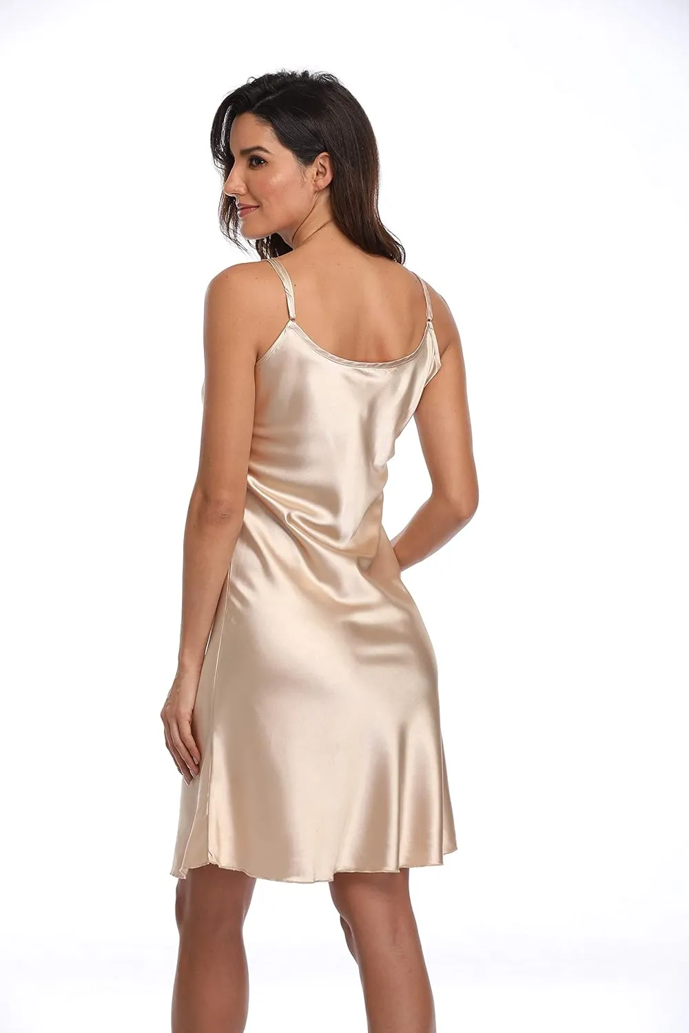 Valennia Women Satin Sleepwear Adjustable Spaghetti Strap Nightgown Short Cami Full Slip Sexy V-Neck Lingerie Chemise