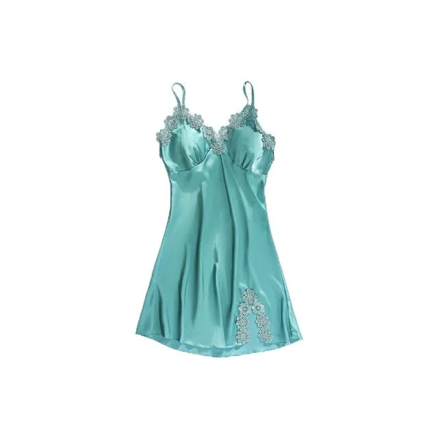VenusFox Women Dressing Gown 5Piece Sexy Pajamas Set Lace Sling Shorts Summer Robe Sleepwear Lace Silk Satin Pajamas Set for Women